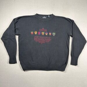 Vintage Structure Sweater mens XL Embroidered Crests Latin Chunky Knit Ramie 90s